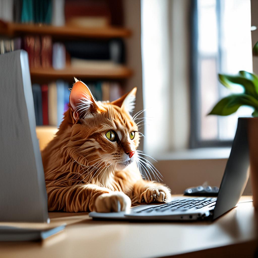 Cute Cat Working on Laptop