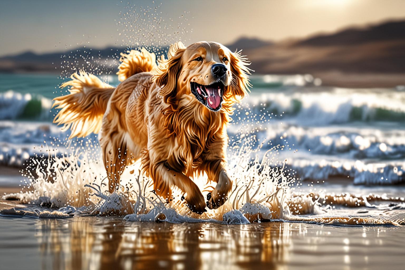 Happy Dog Running On Beach