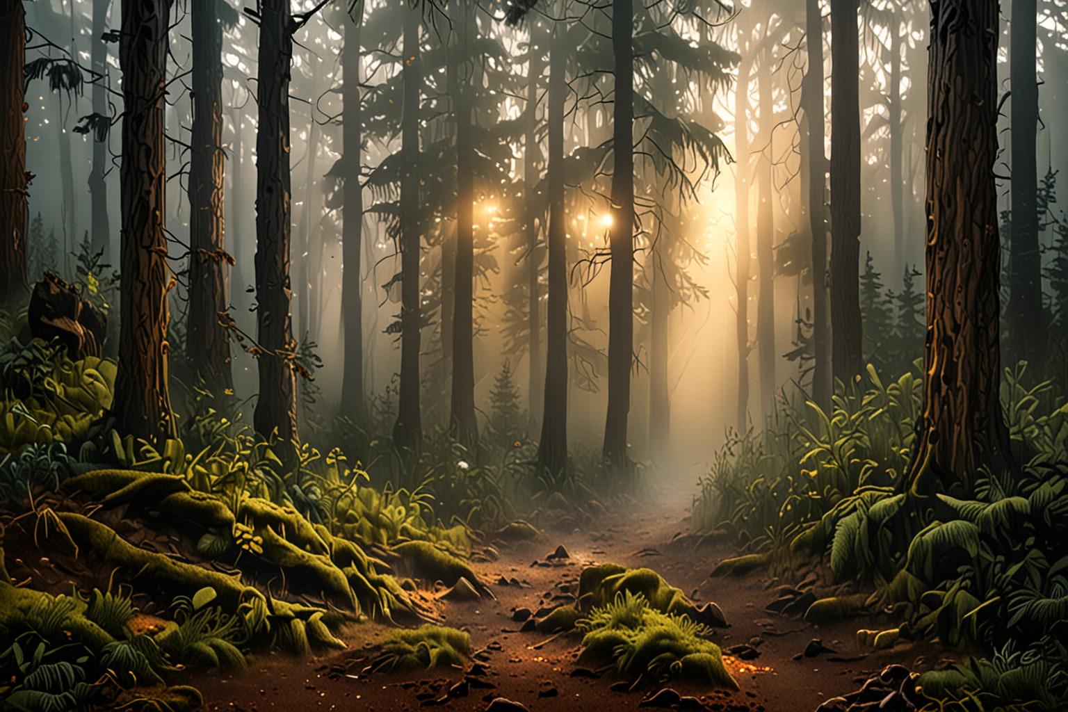 Misty Forest Sunrise Wallpaper