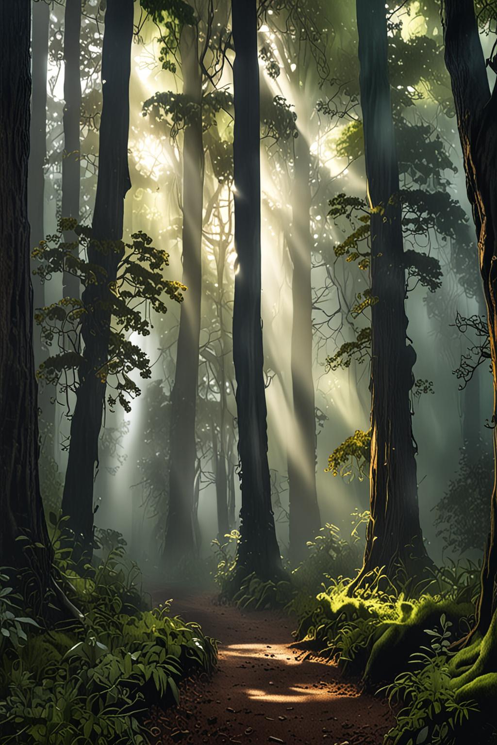 Sunlight Through Dark Forest