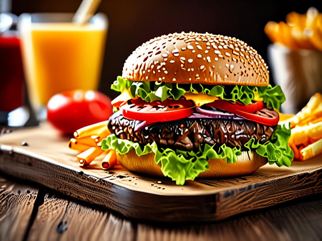 tasty burger with fries