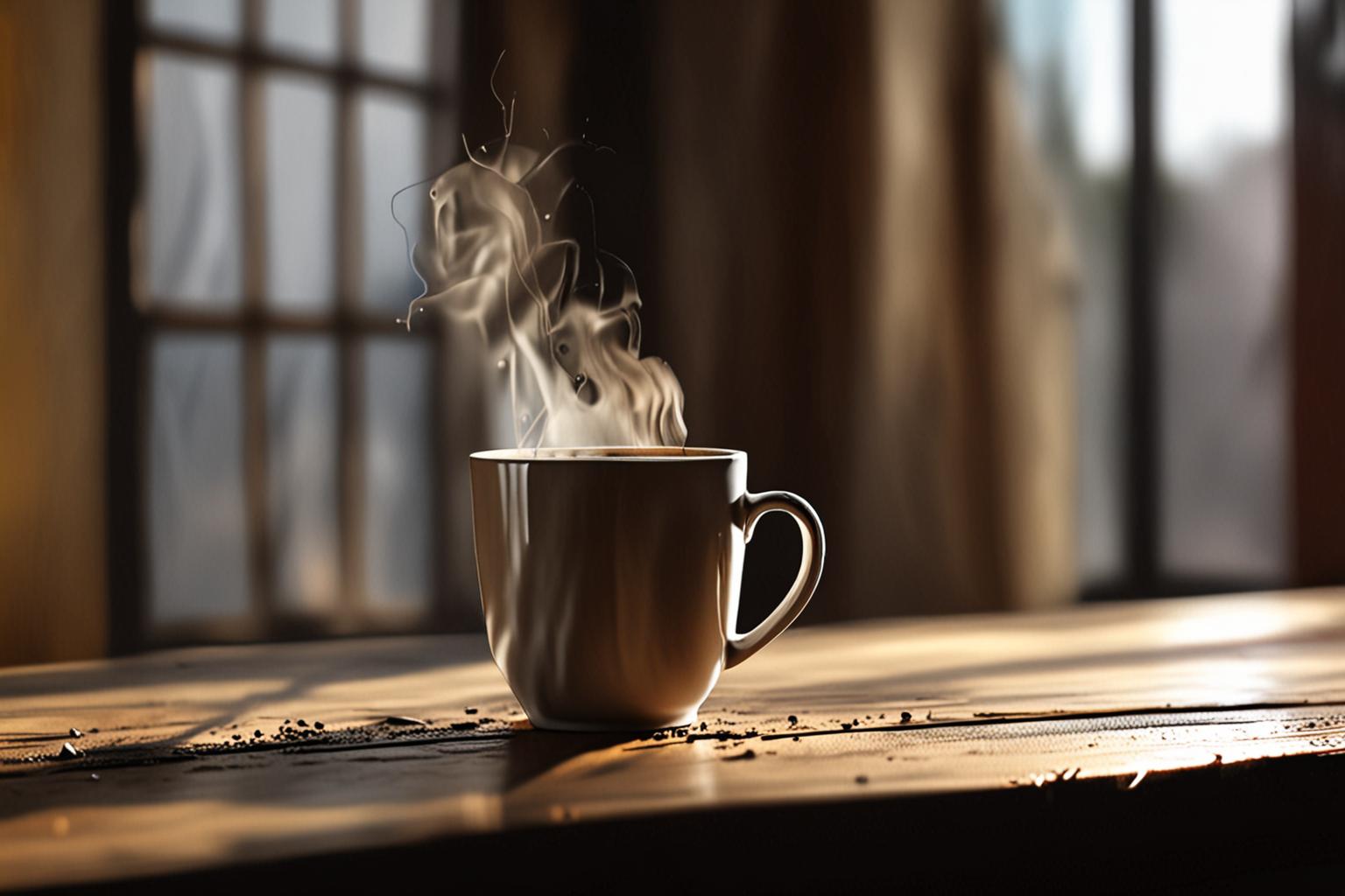 Morning coffee cup on wood table